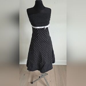 Retro Vintage 60s Elegant Strapless Polka Dot Sun Dress, EUR40 S-M